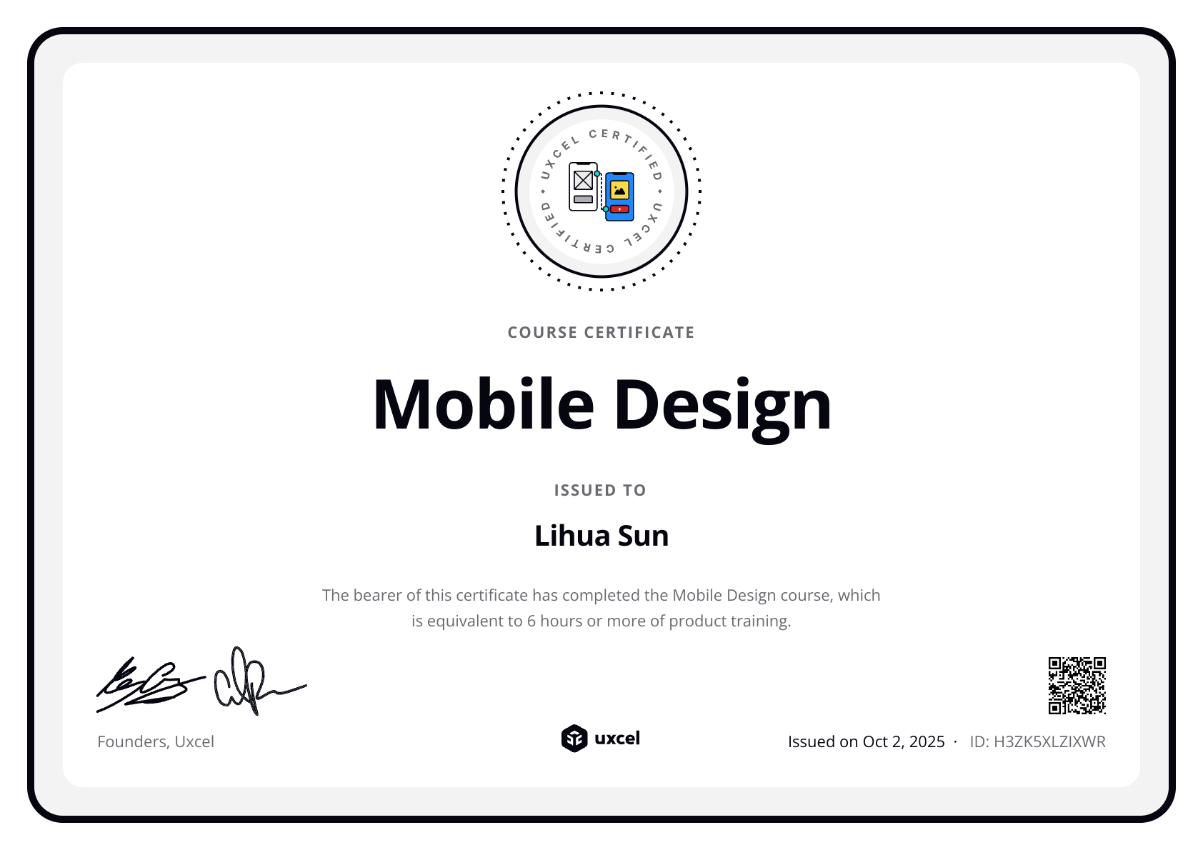Lihua Sun's certificate